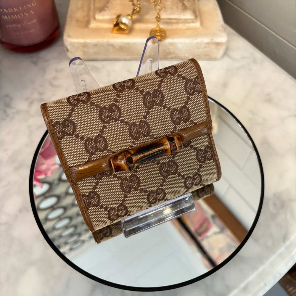 Gucci Bamboo Canvas Compact Wallet - Brown Monogram